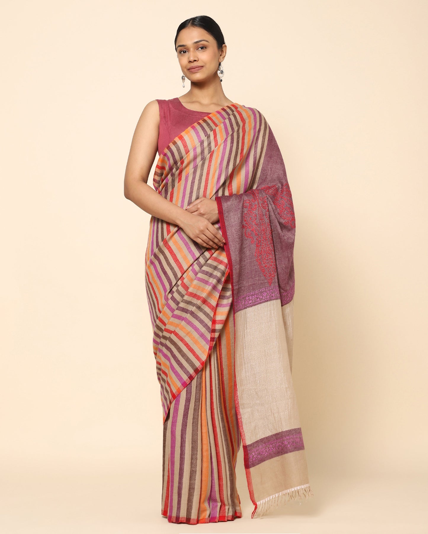 Anouk Sozni Embroidery Pashmina Saree