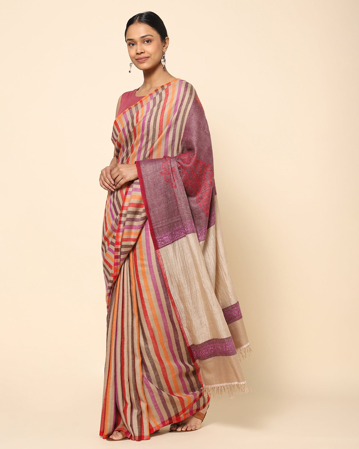 Anouk Sozni Embroidery Pashmina Saree