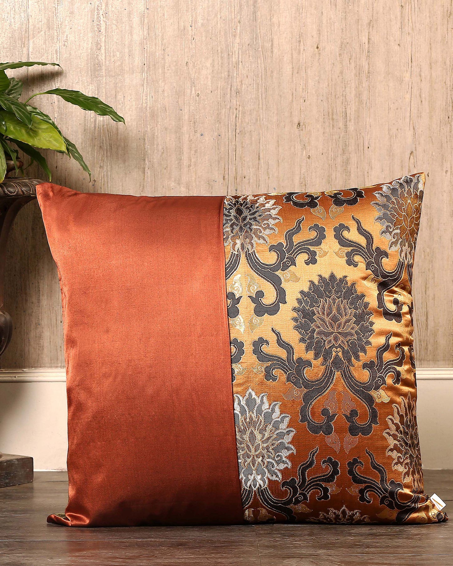 Fire Ardh Satin Brocade Silk Cushion Cover