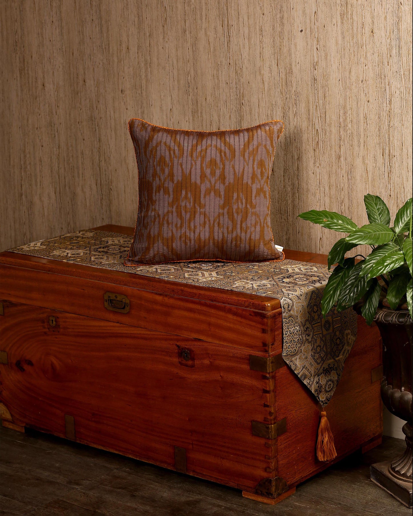 Pintuck Zigzag Warp Ikat Cotton Silk Cushion Cover