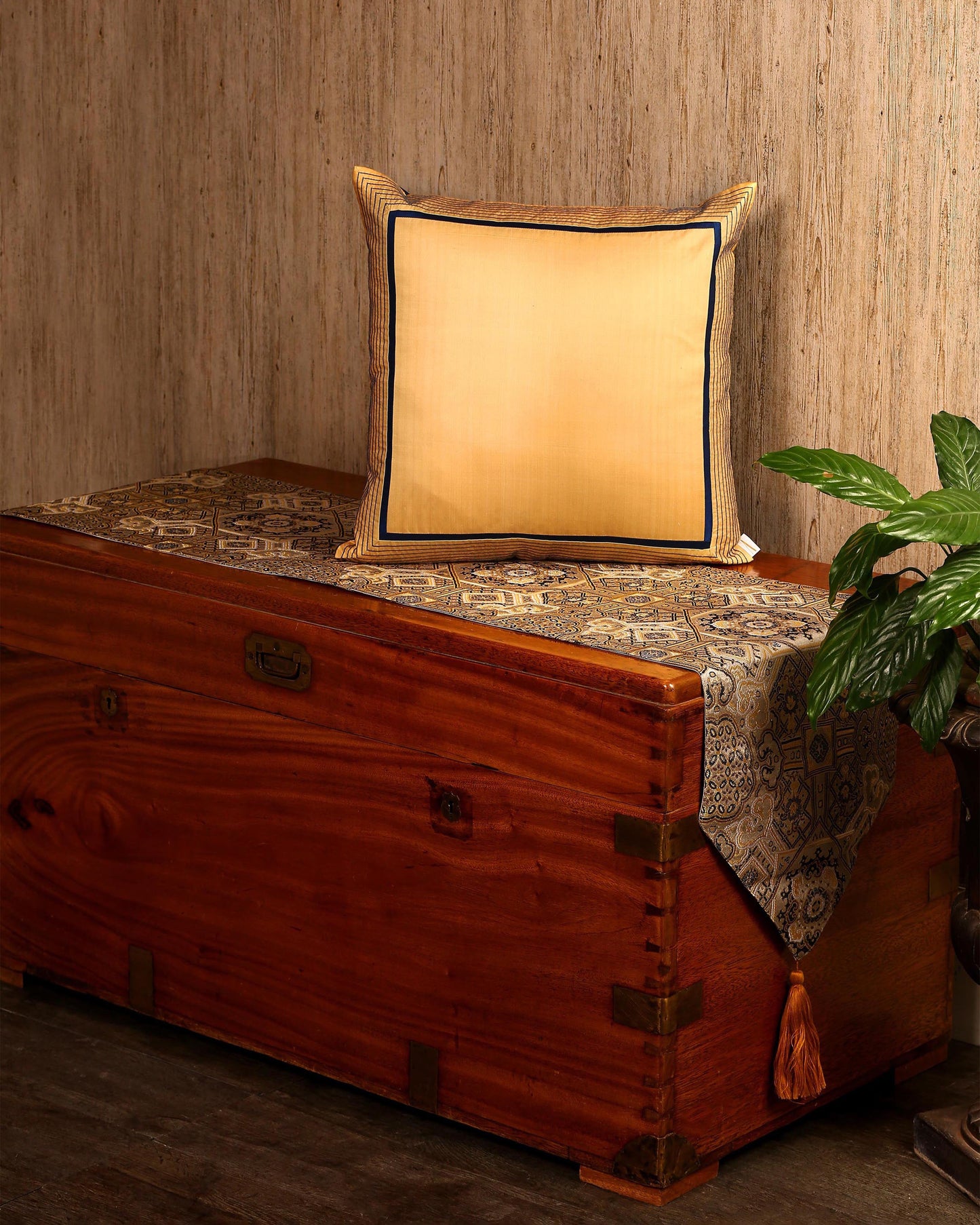 Pintuck Border Satin Brocade Silk Cushion Cover