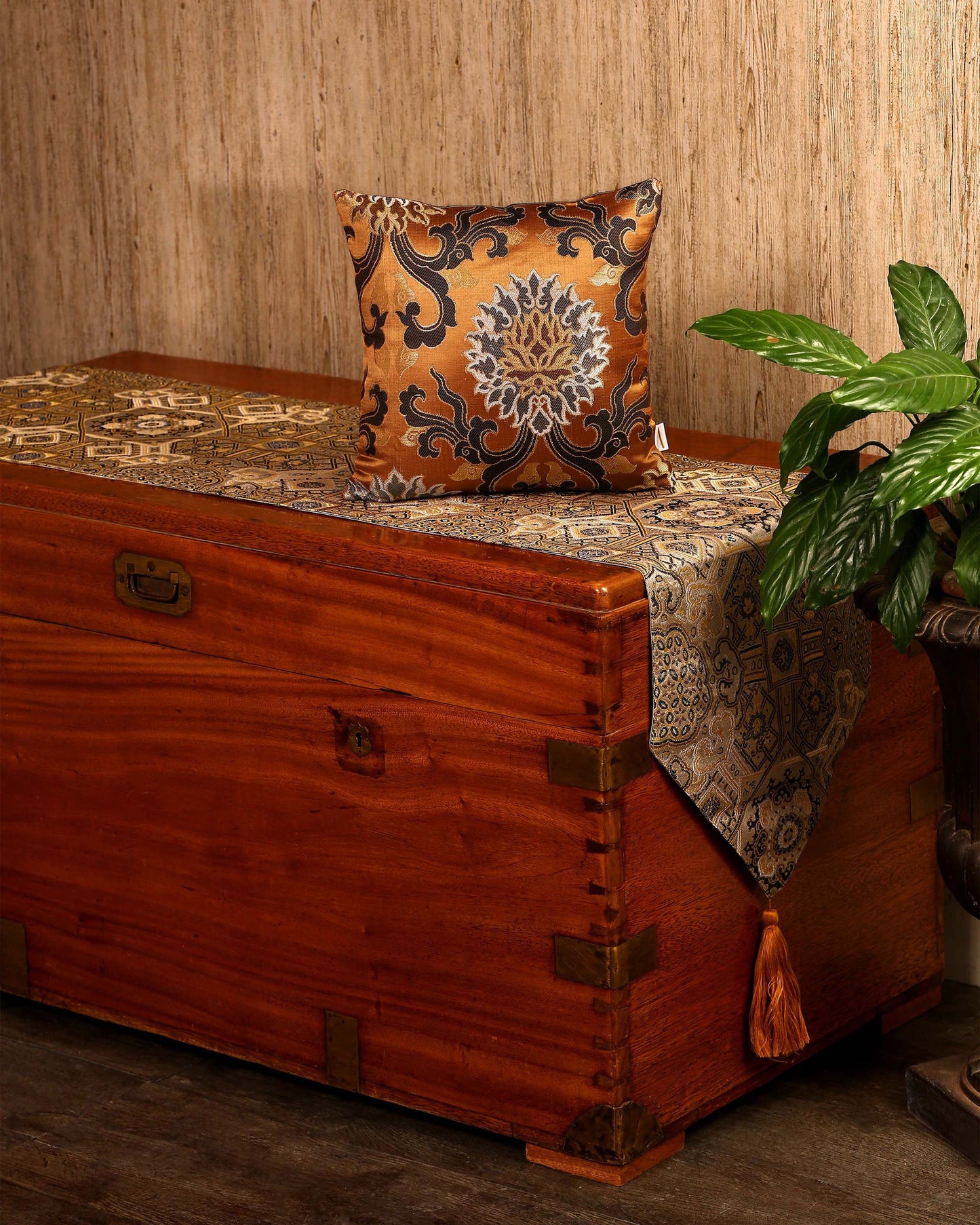 Fire Satin Brocade Silk Cushion Cover