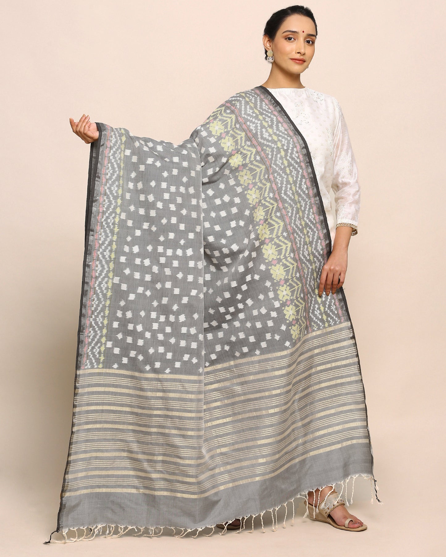Rani Weft Ikat Cotton Silk Dupatta