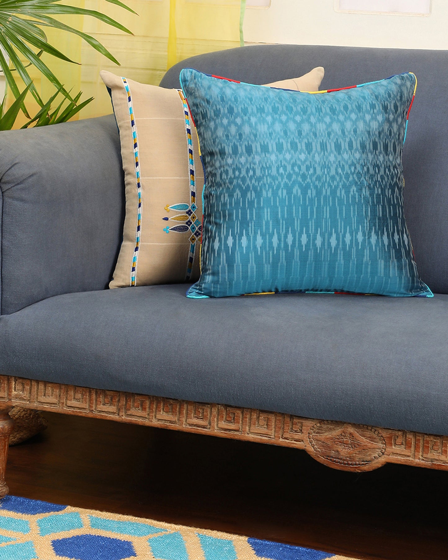 Raman Warp Ikat Silk Cushion Cover
