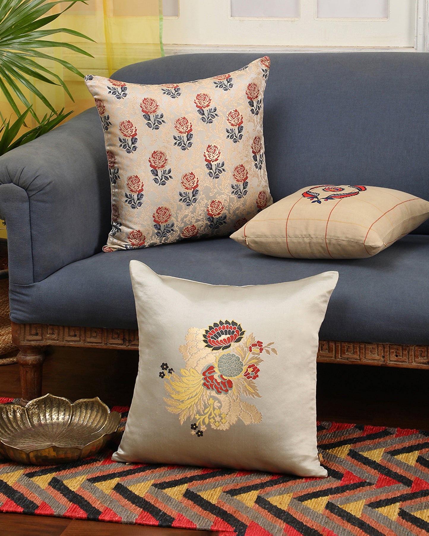 Rose Satin Brocade Silk Cushion Cover