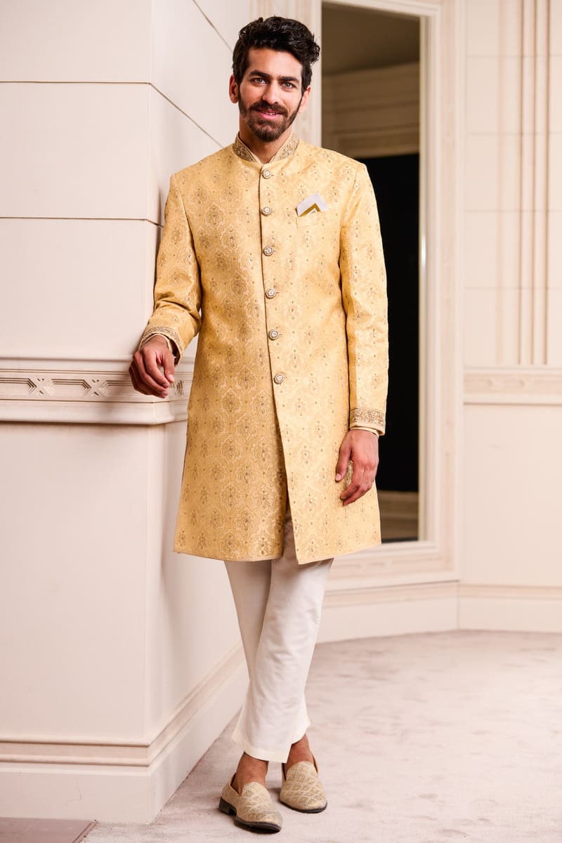 Gold Resham Brocade Achkan