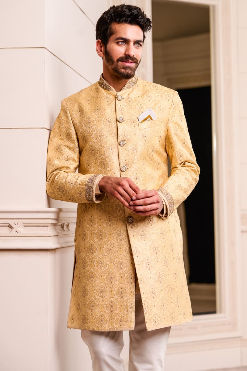Gold Resham Brocade Achkan