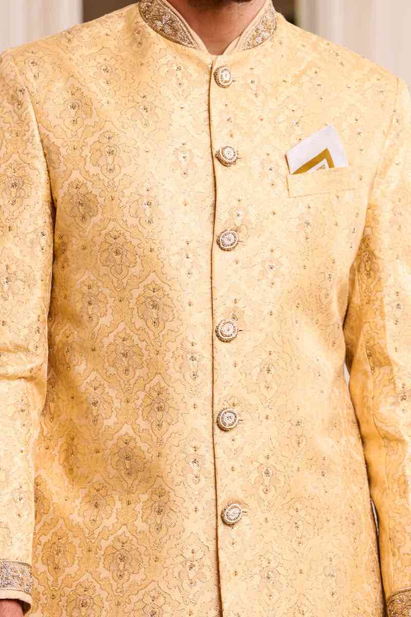 Gold Resham Brocade Achkan
