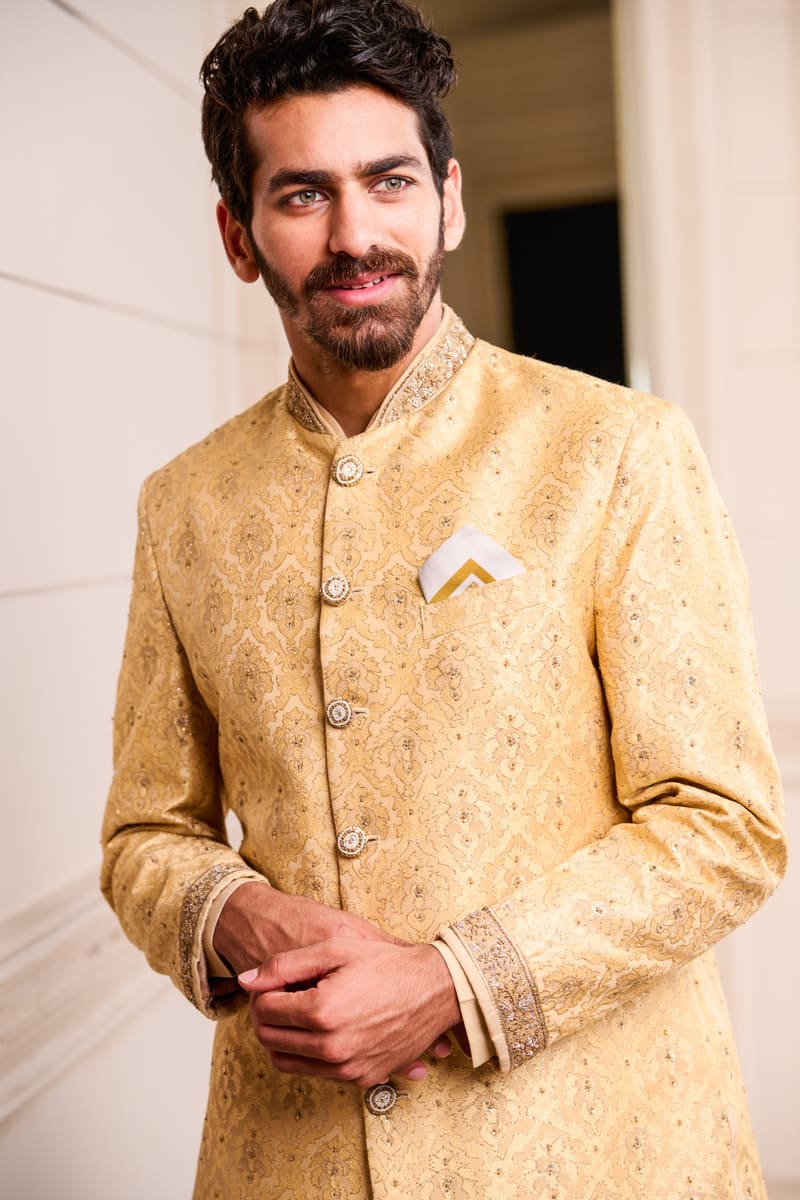 Gold Resham Brocade Achkan