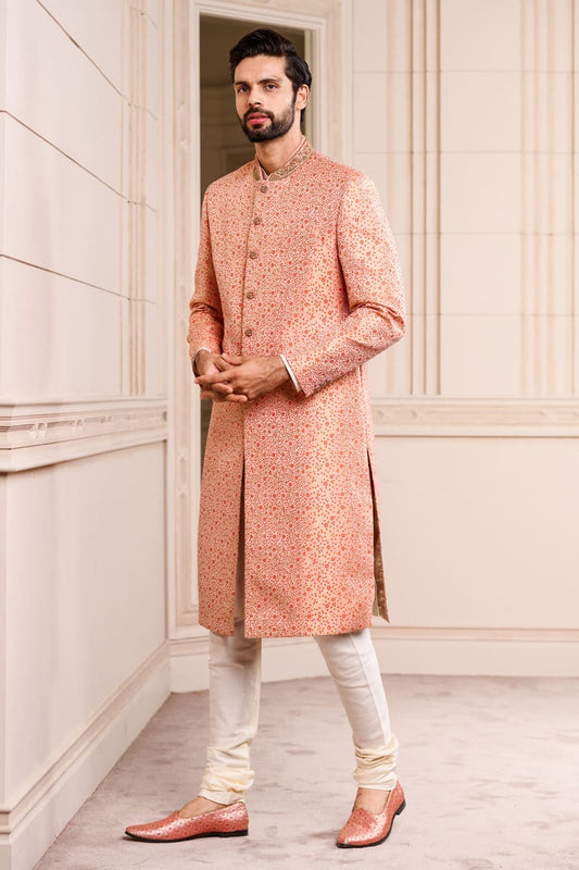 Peach Brocade Sherwani