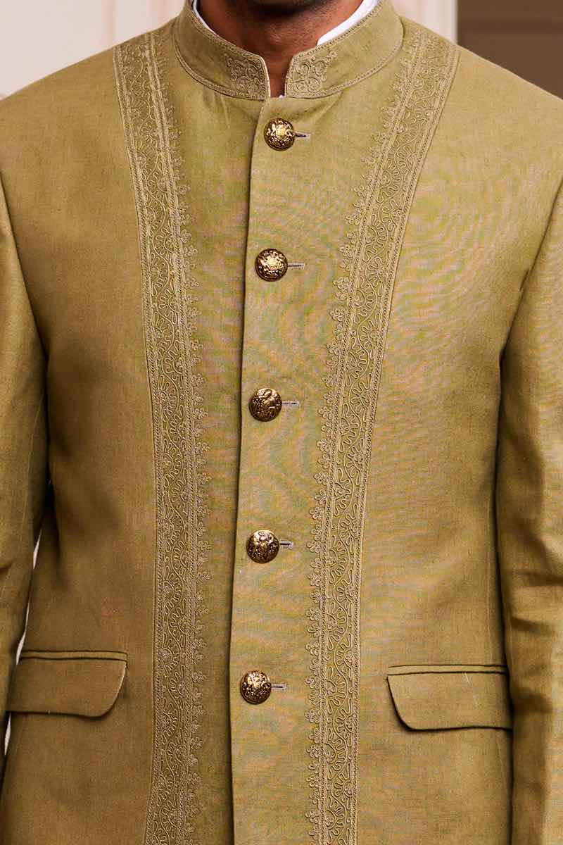 Olive Linen Bandhgala