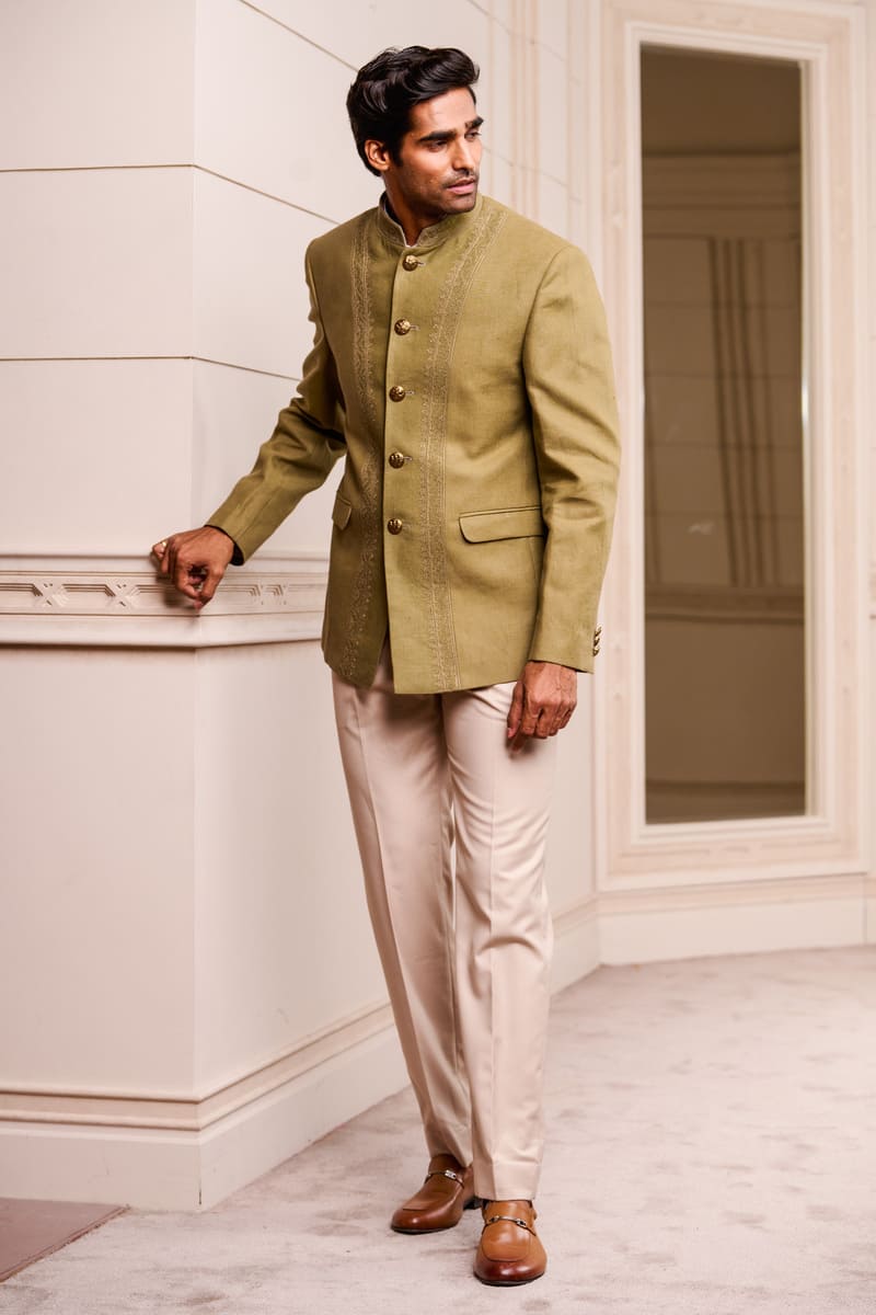 Olive Linen Bandhgala