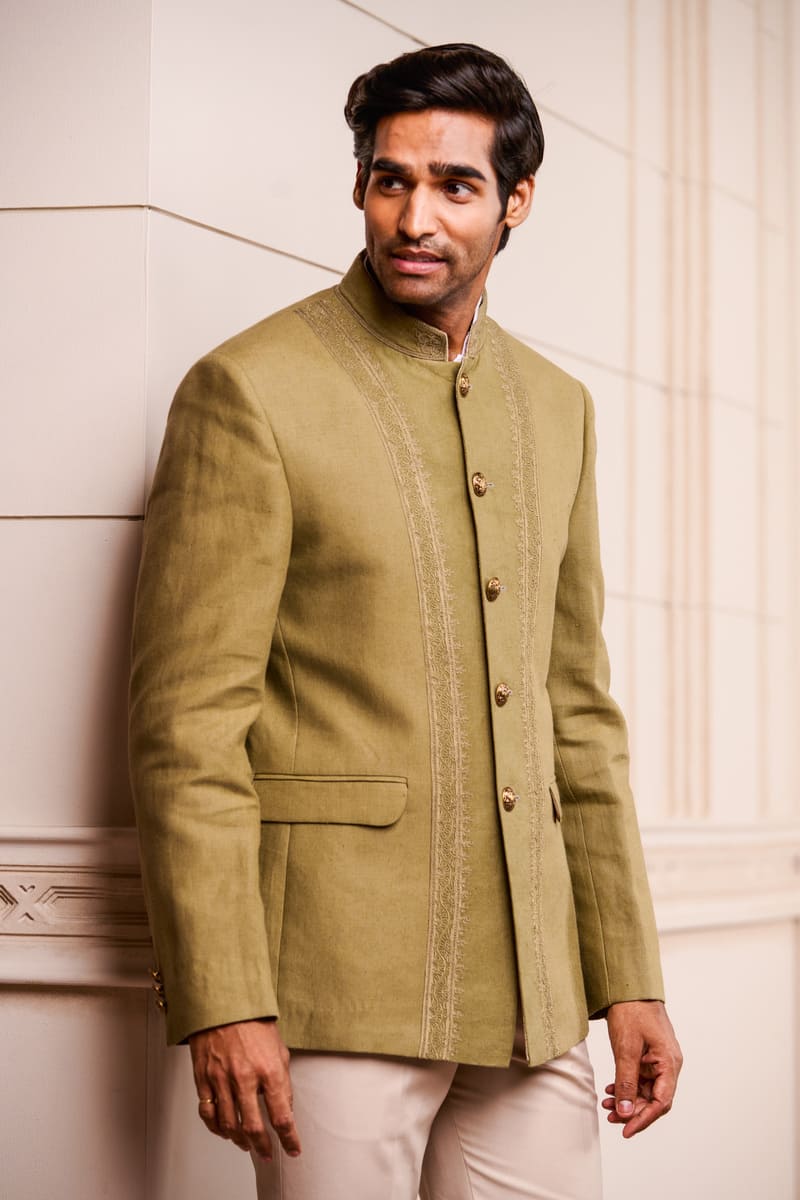 Olive Linen Bandhgala