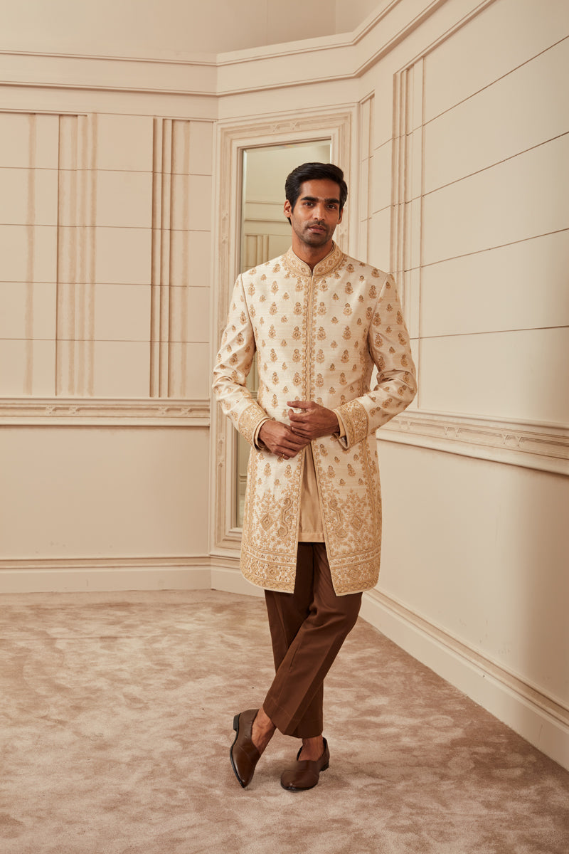 Beige Dori Embroidered Achkan