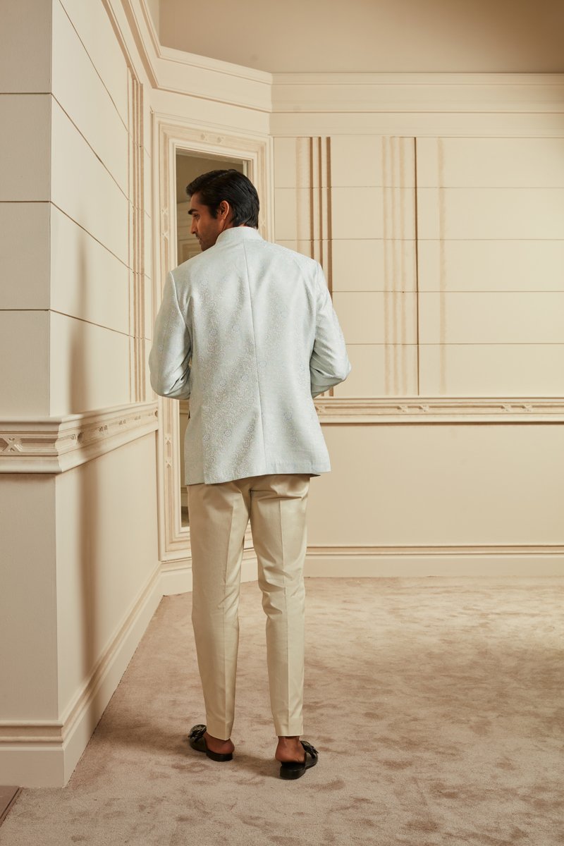 Mint Jacquard Bandhgala