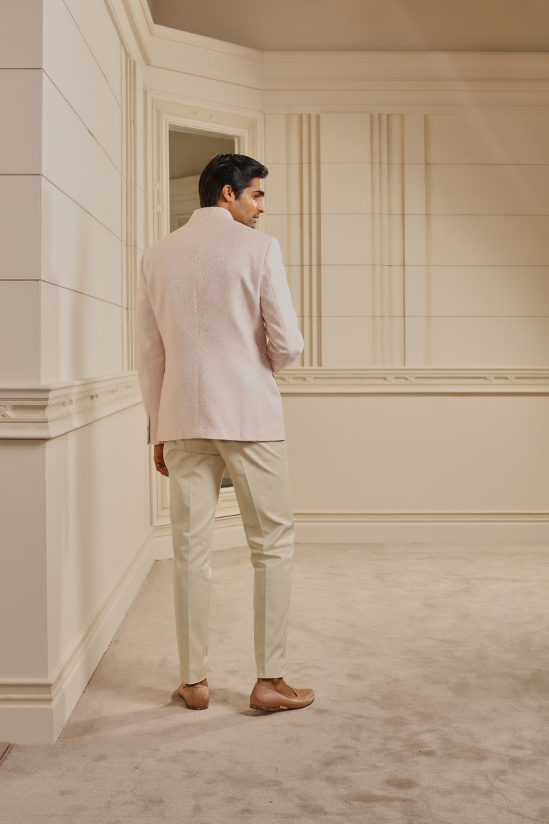 Peach Jacquard Bandhgala
