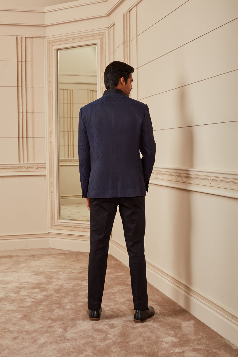 Navy Jacquard Bandhgala