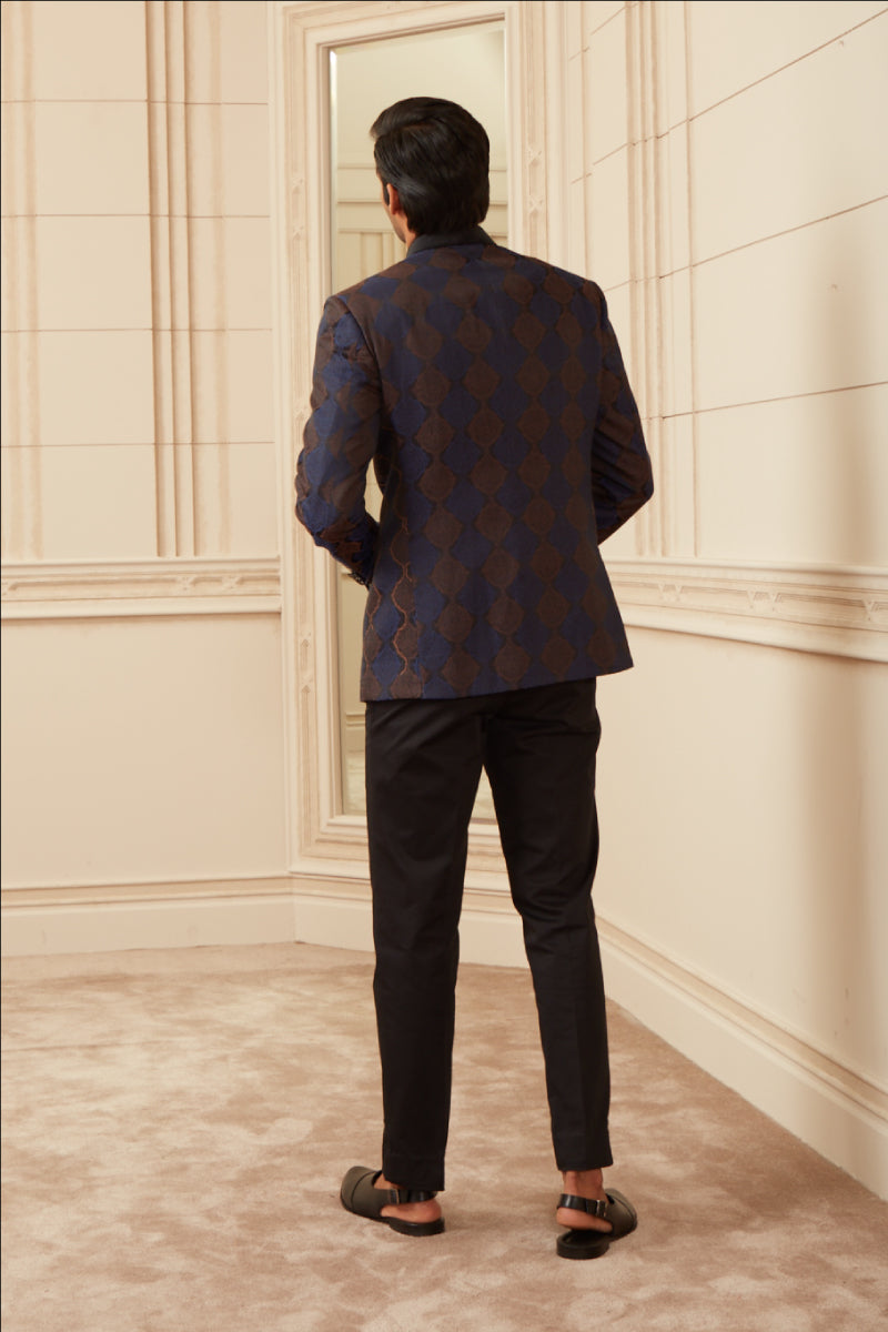 Navy All Over Jacquard Bandhgala