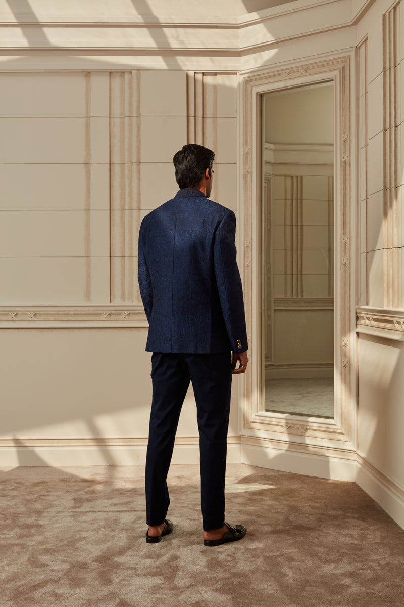 Navy Thread Embroidered Bandhgala