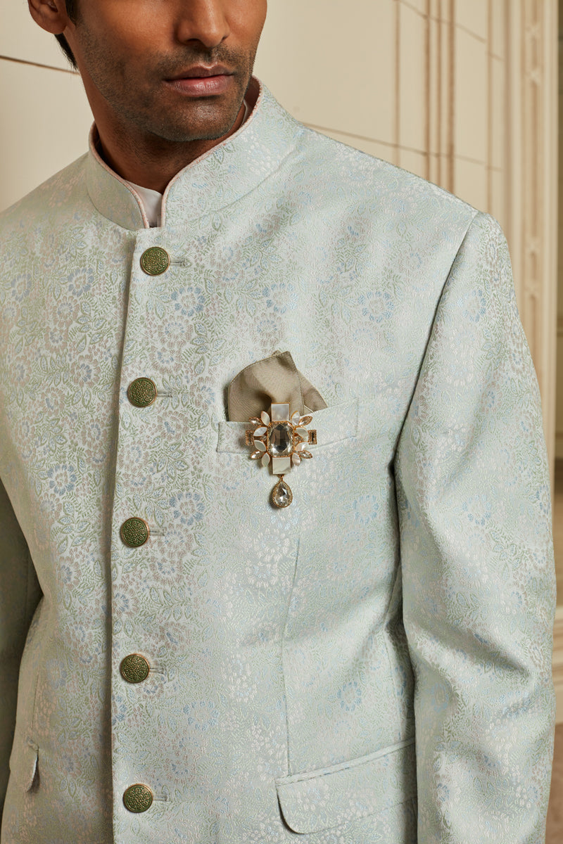 Mint Jacquard Bandhgala