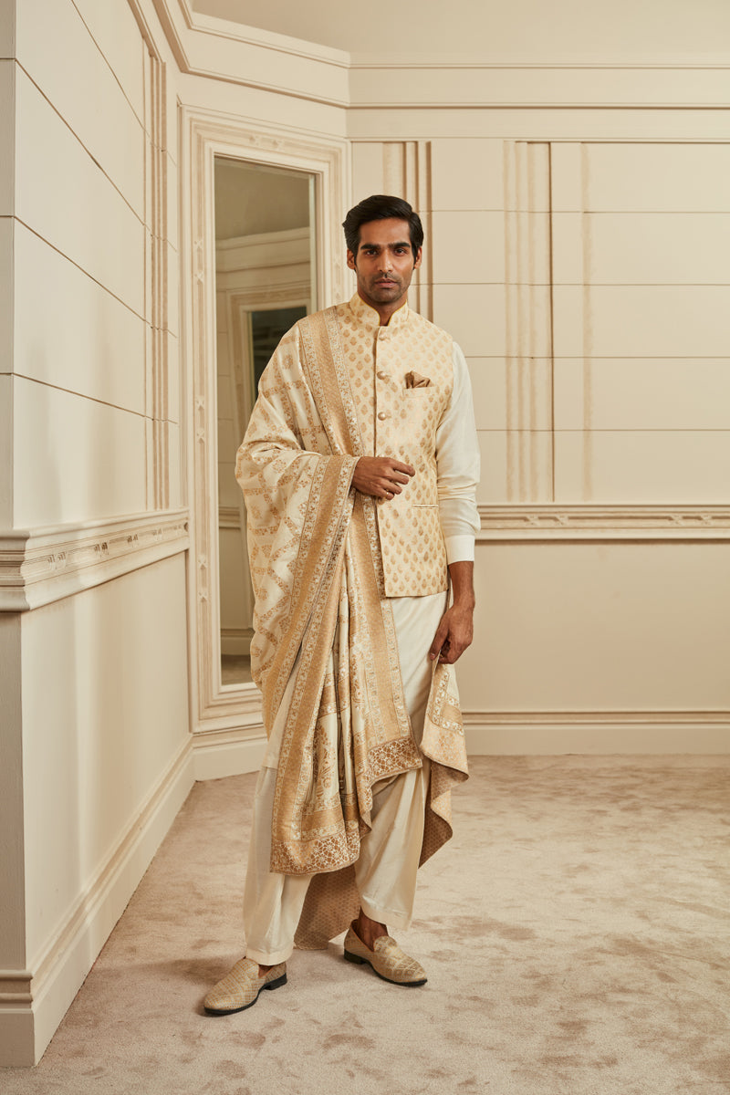 Gold Herringbone Brocade Bundi