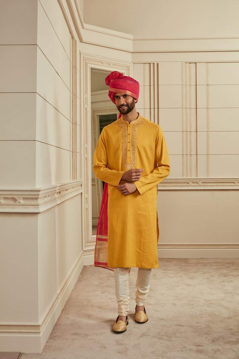 Mustard Mirror Work Kurta Set