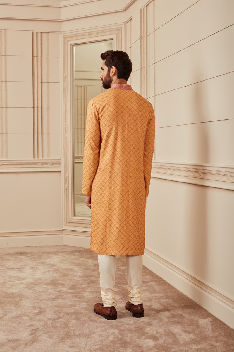 Mustard Textured Kurta Set