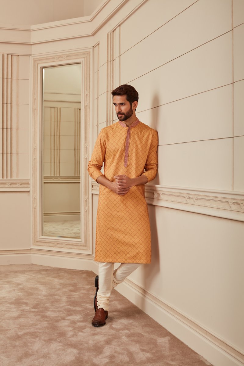 Mustard Textured Kurta Set