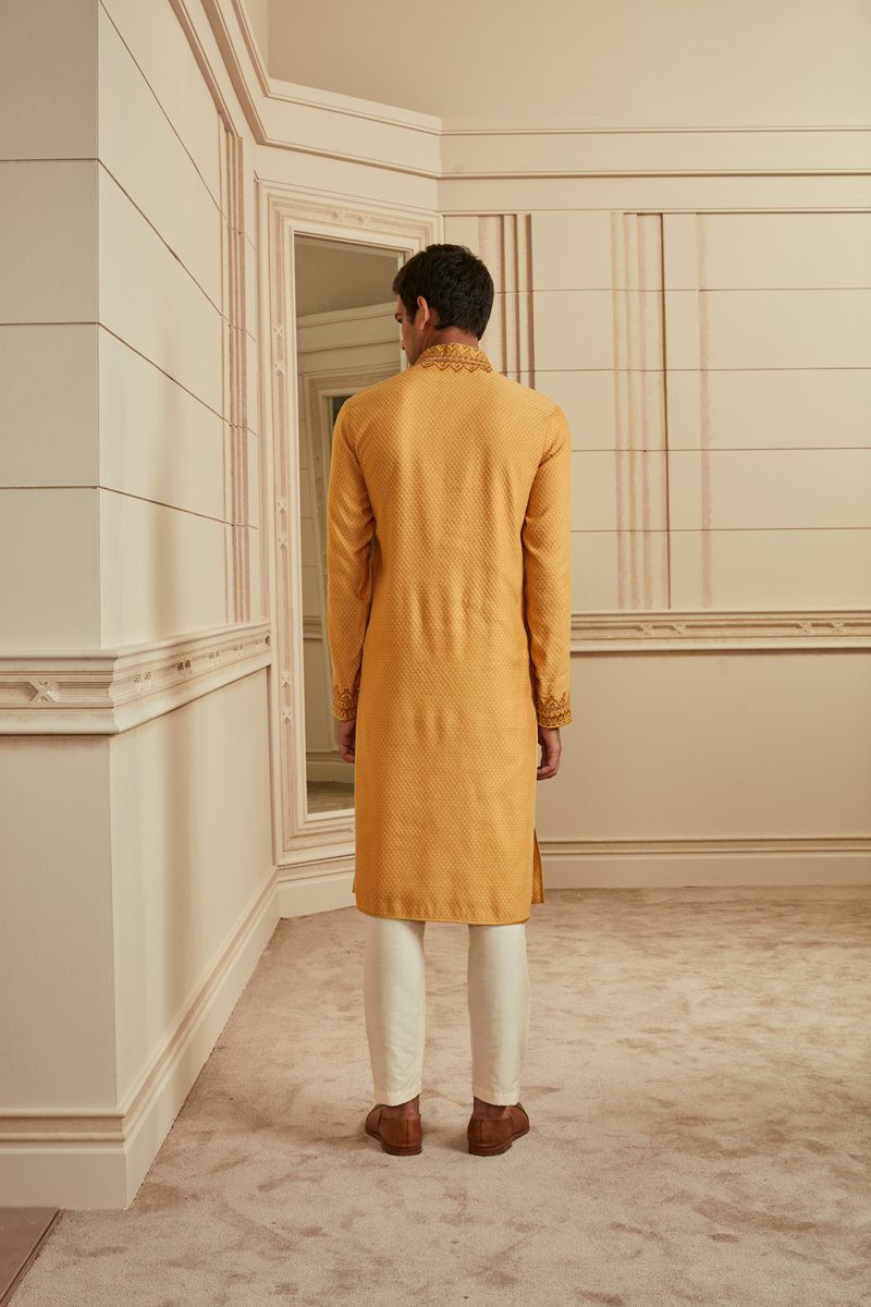 Orange Jacquard Kurta Set