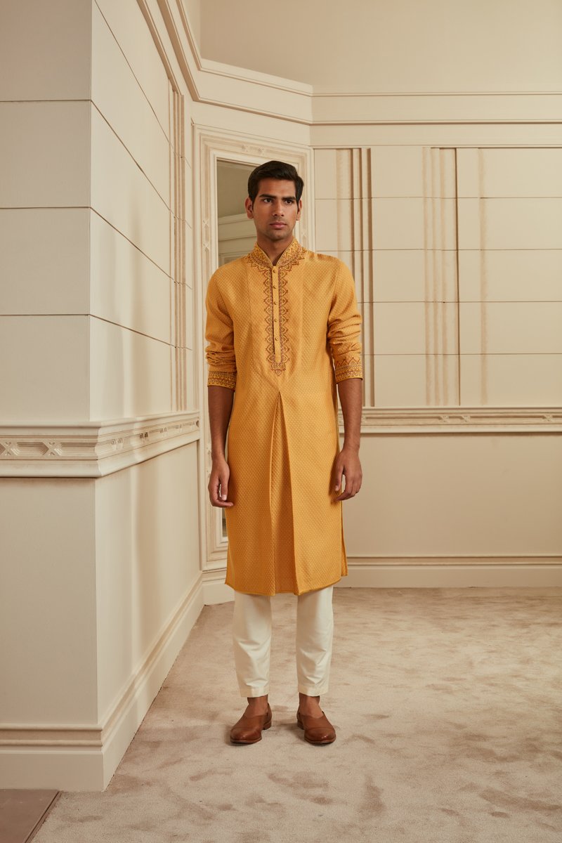 Orange Jacquard Kurta Set