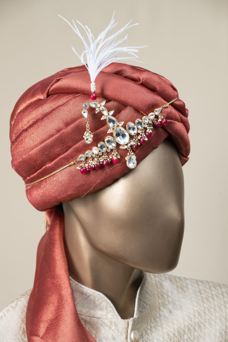 Elaborate Red Crystal Drop Sarpech