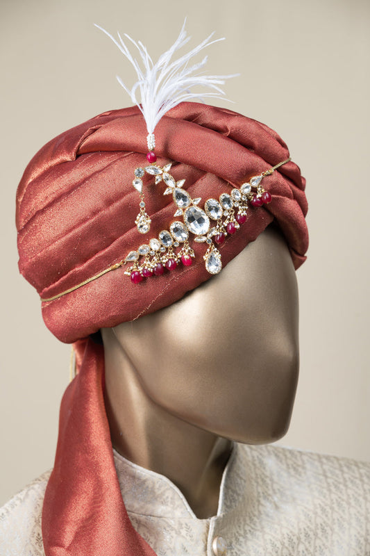 Elaborate Red Crystal Drop Sarpech