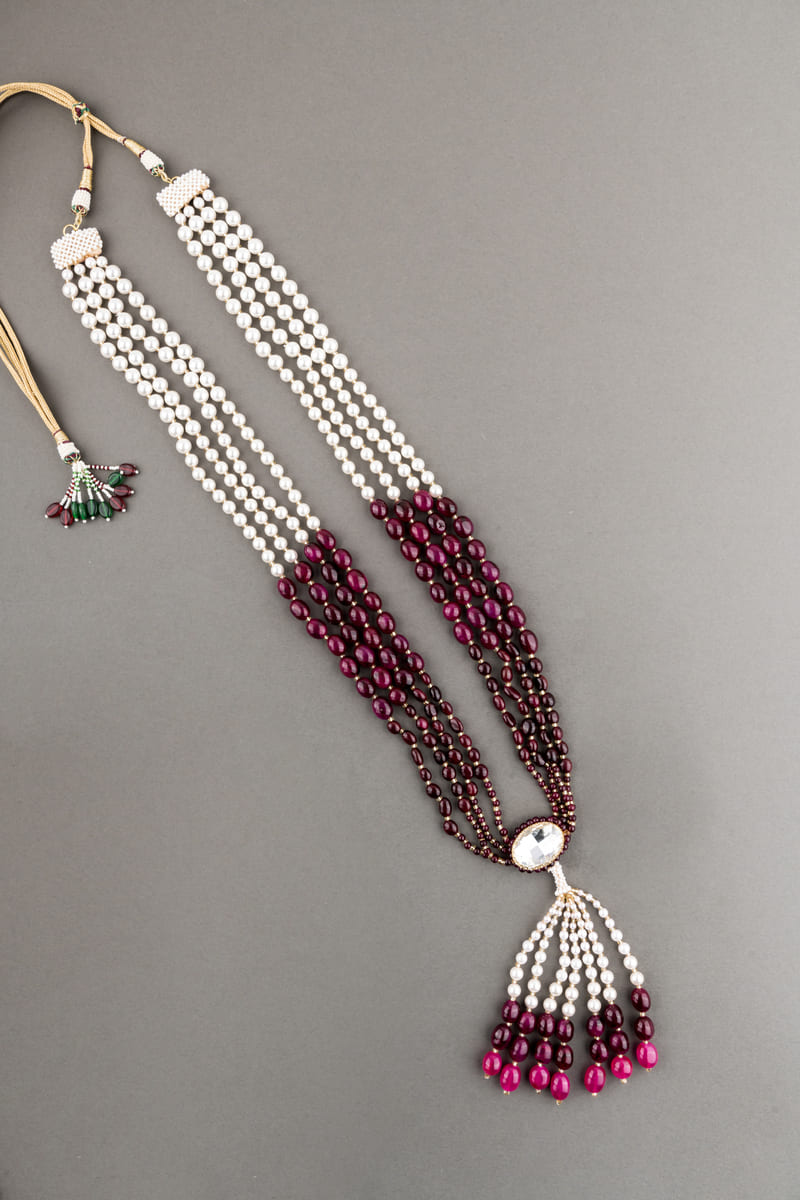 Maroon And White Four Layered Mala