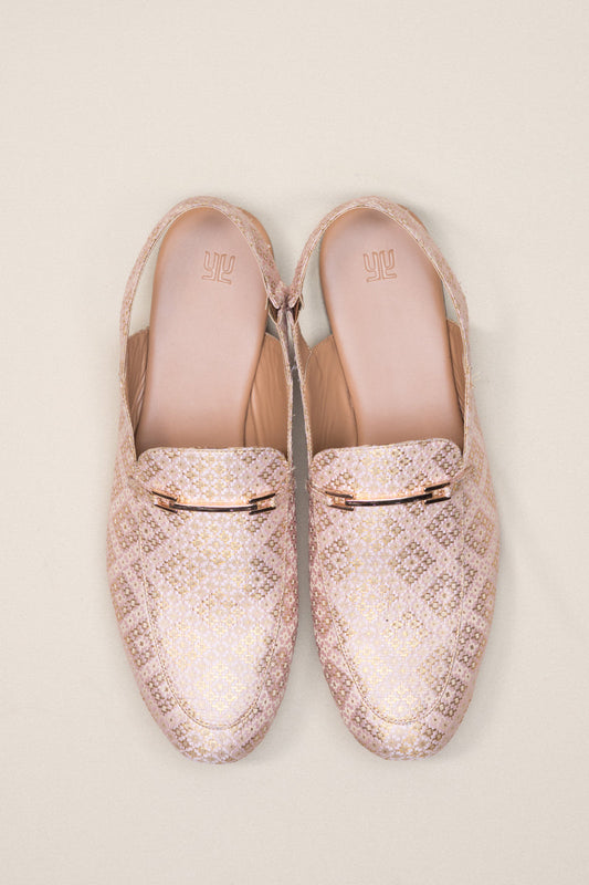 Peach Brocade Slingback Loafers