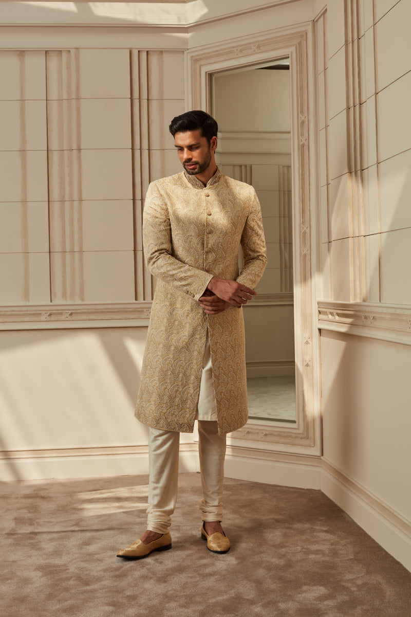 Ivory Brocade Zardozi Embroidered Sherwani