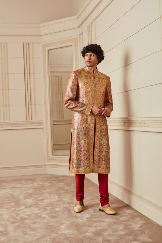 Red All Over Sequined Sherwani