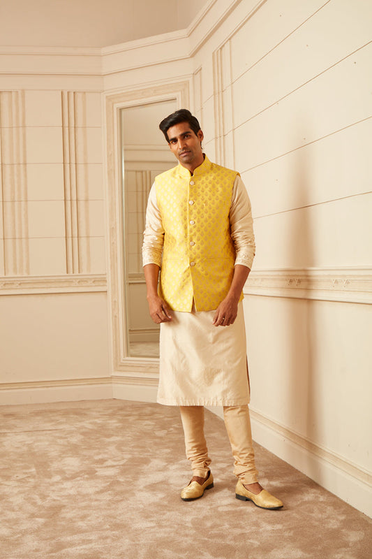 Yellow Herringbone Brocade Bundi