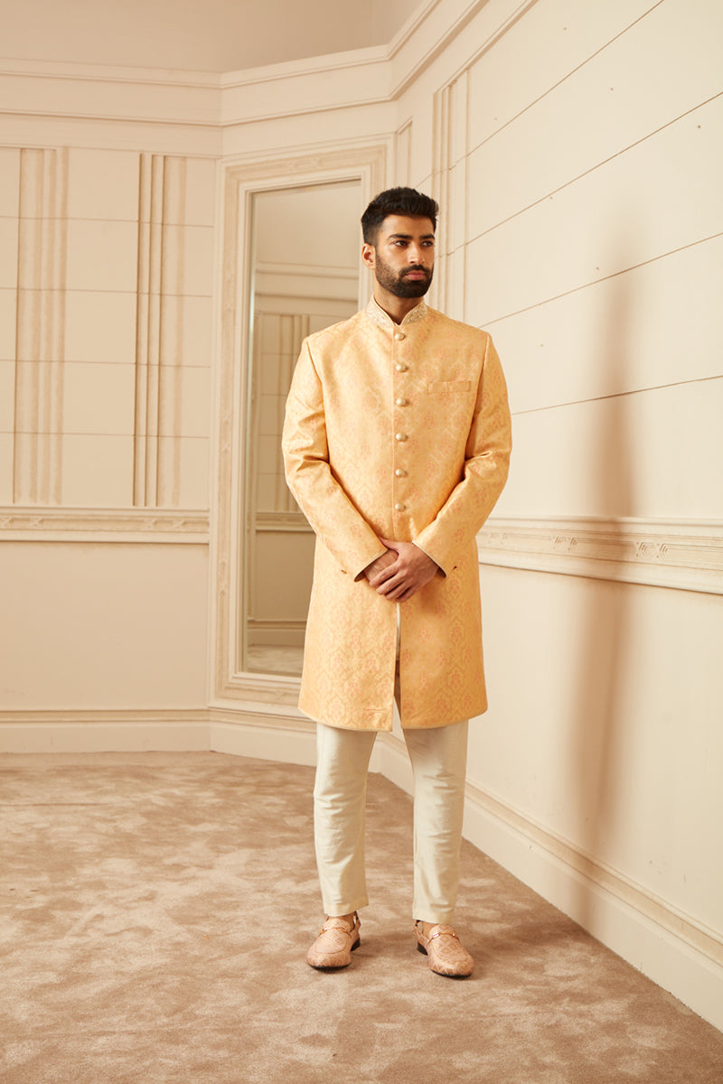 Peach Brocade Achkan