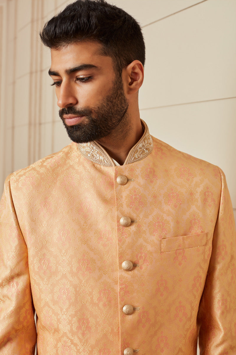 Peach Brocade Achkan