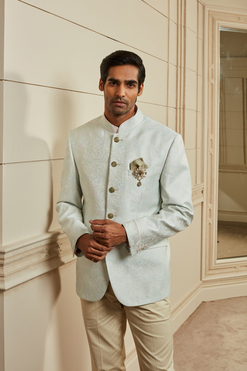Mint Jacquard Bandhgala