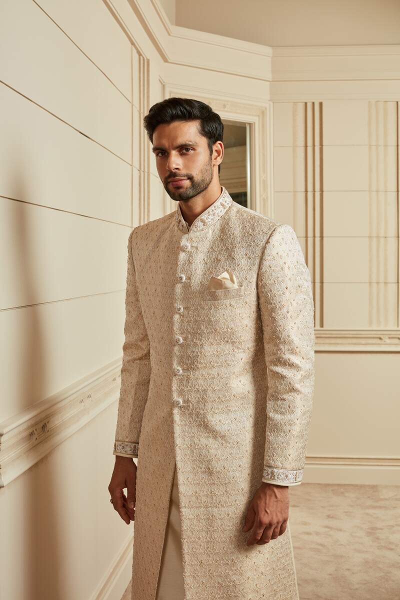 Ivory Brocade Embroidered Sherwani