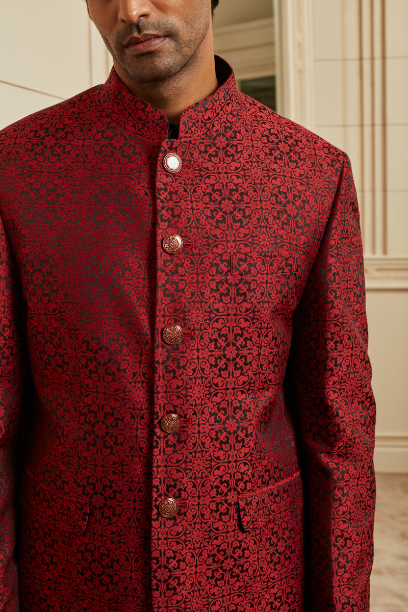 Red Textured Bandhgala