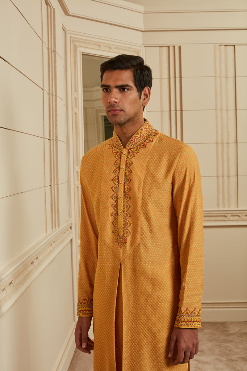 Orange Jacquard Kurta Set