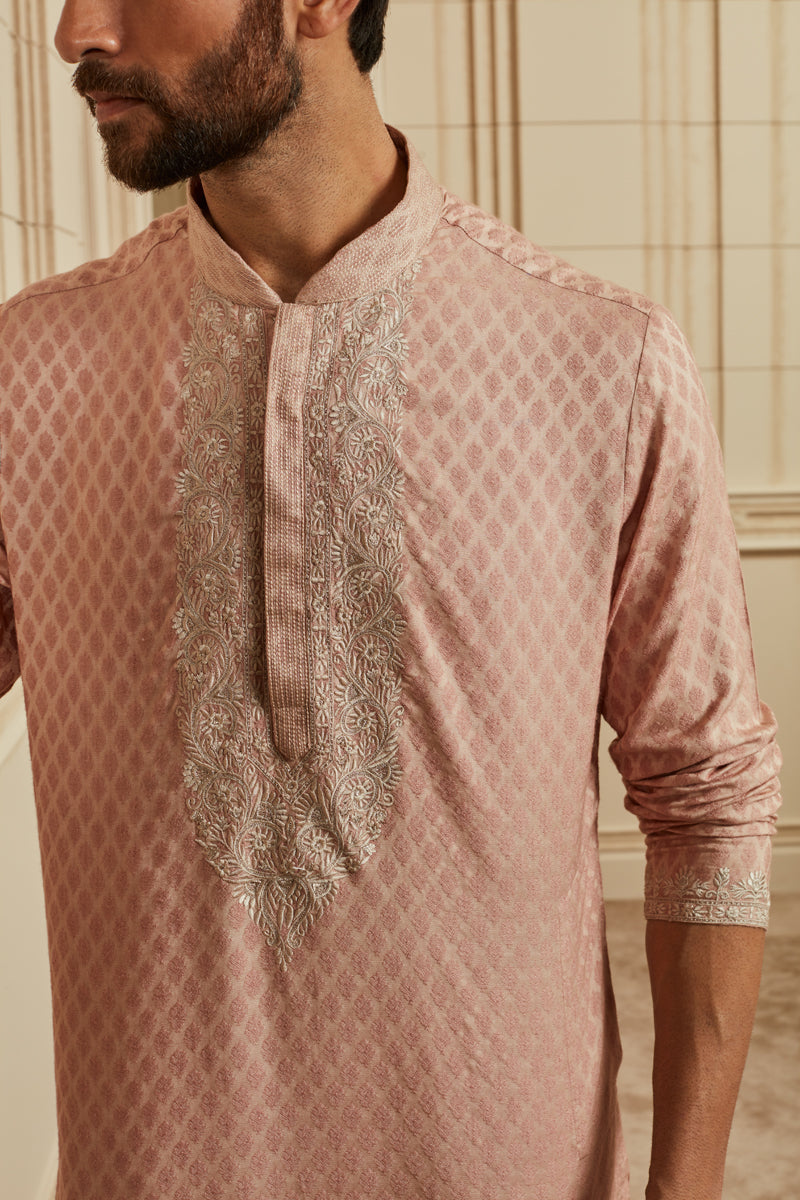 Salmon Textured Jacquard Kurta Set