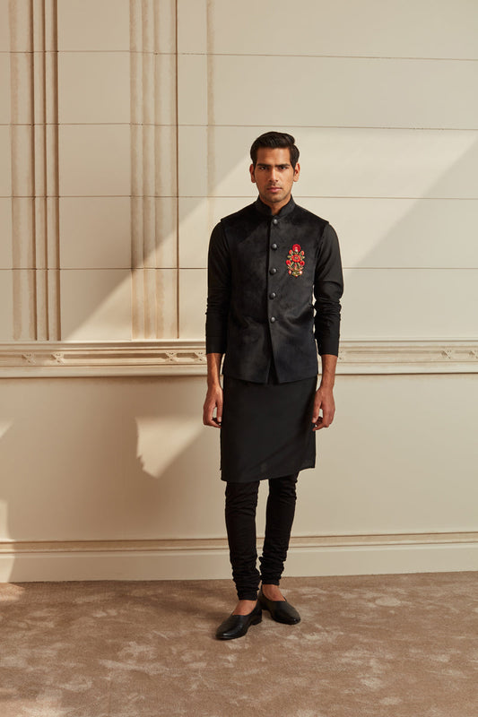 Black Velvet Kurta Bundi Set