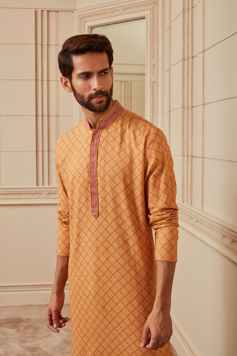 Mustard Textured Kurta Set