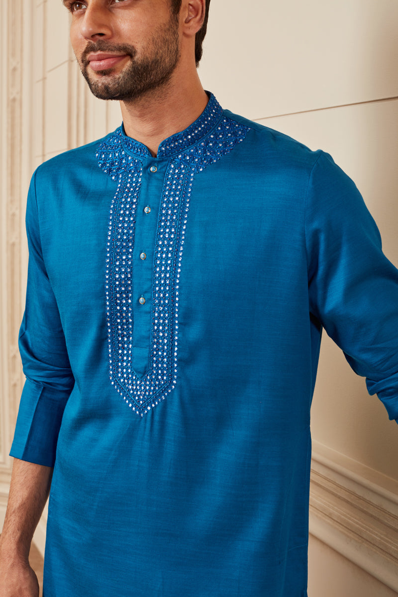 Sky Blue Mirror Work Kurta Set