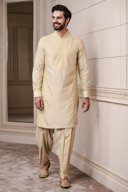 Light Gold Textured Single Kurta