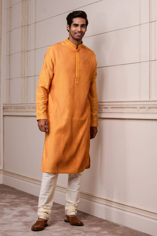 Orange All Over Textured Kurta Set