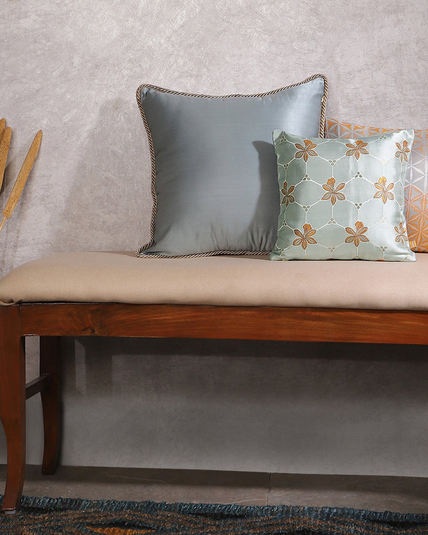 Floral Basket Satin Brocade Silk Cushion Cover